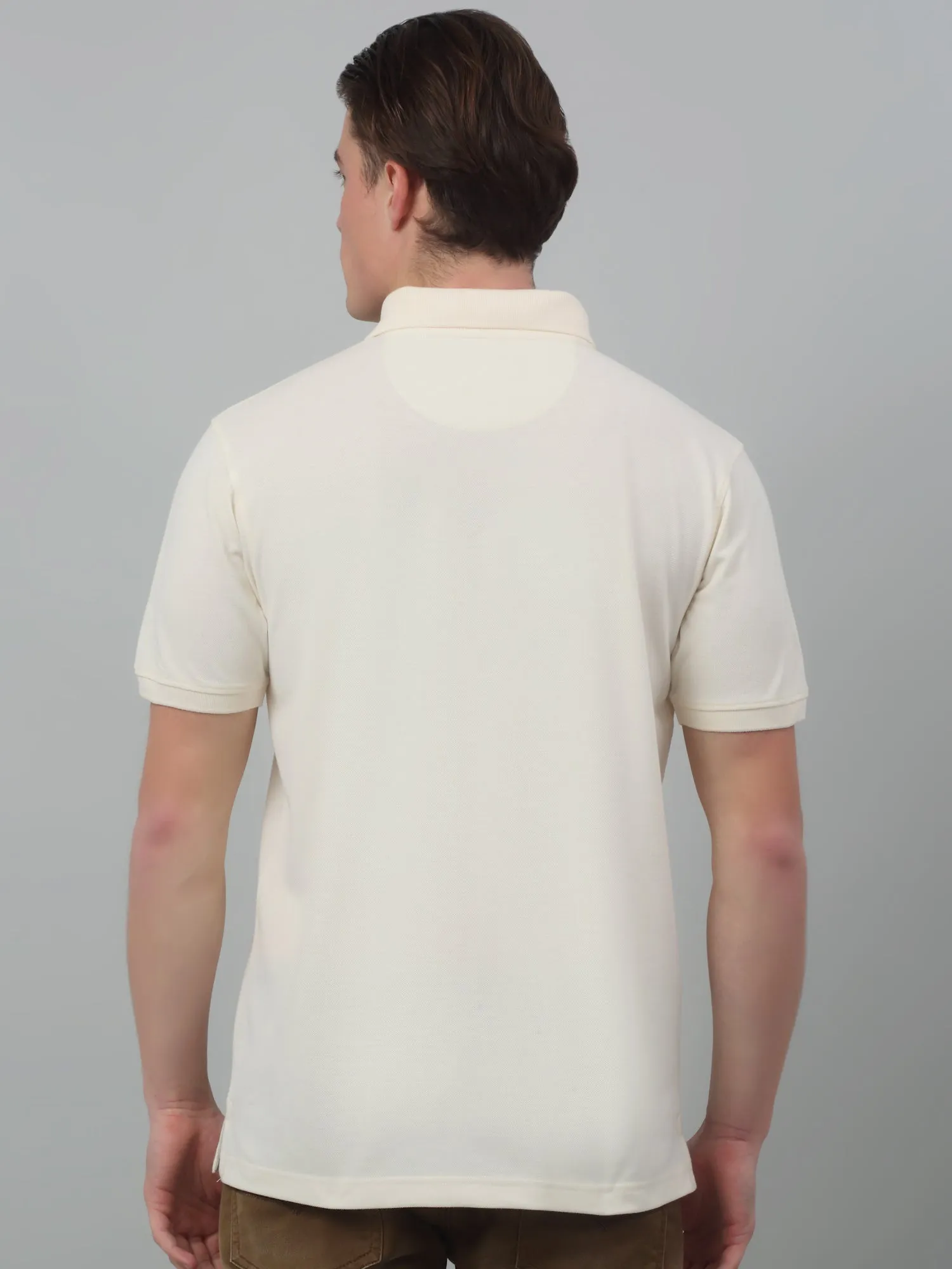 Men's Offwhite  Polo neck Half Sleeve T-Shirt