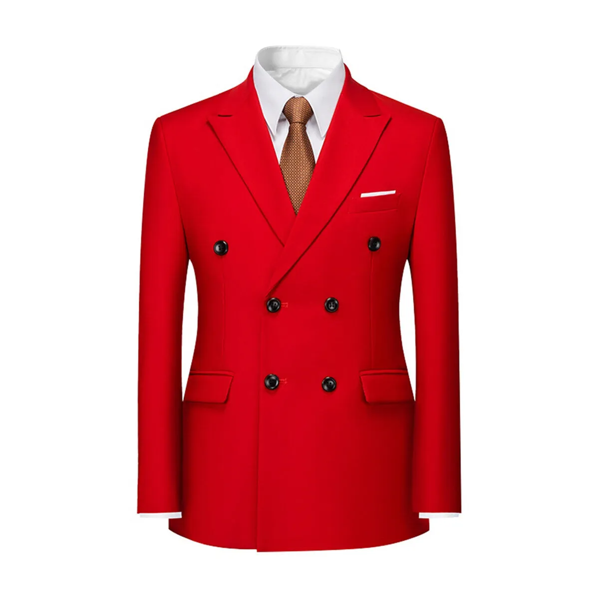 Men's Solid Color Double Breasted Business Suit Red