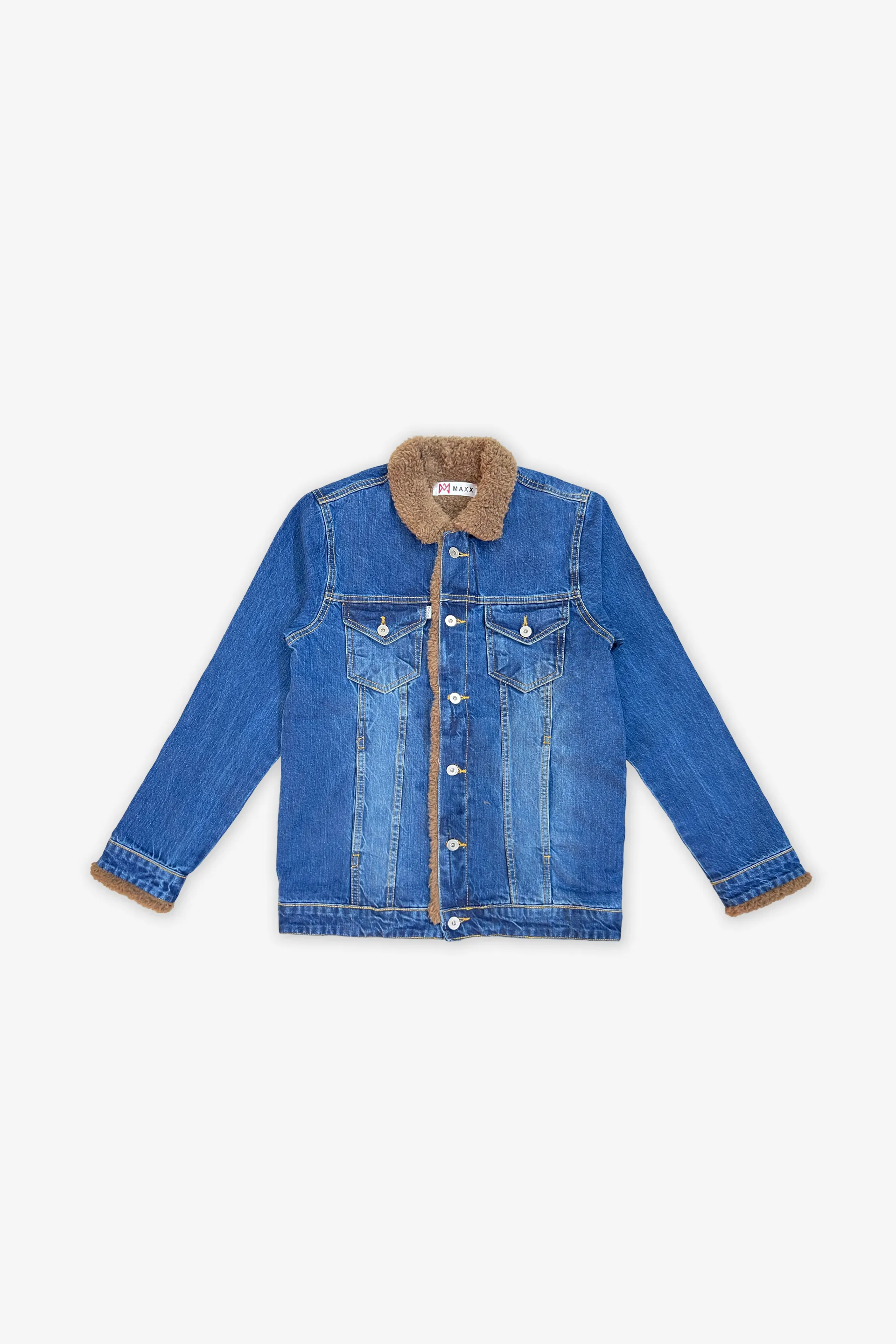 Mid Blue Denim Jacket with Brown Sherpa Lining