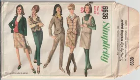 Mod Skirt, Pants & Jacket - Bust 86 cm -  Vintage Pattern -  Simplicity 6636 - 1966
