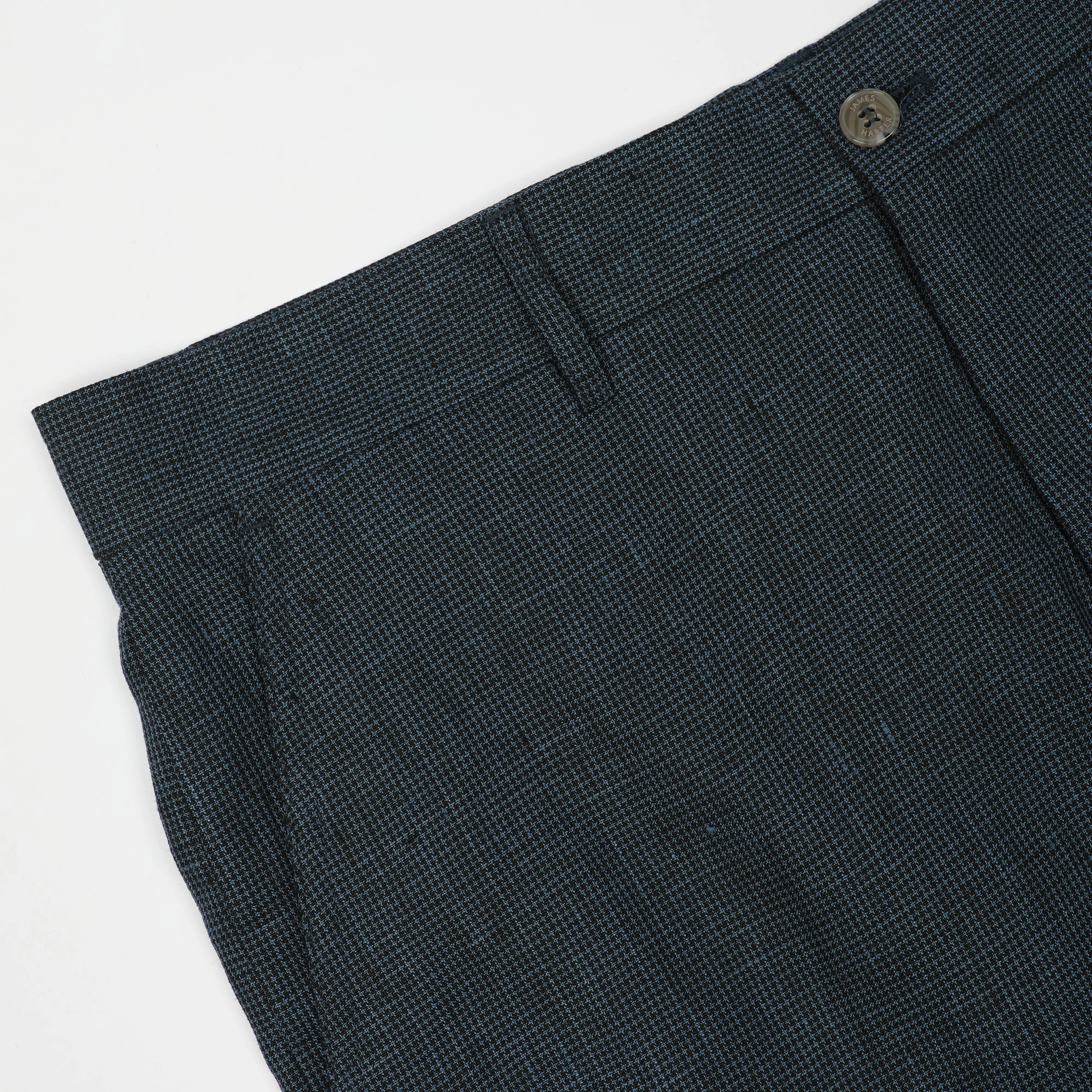 Navy Houndstooth Linen Pant