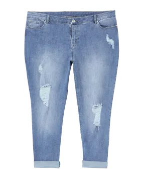 Oceana Rolled Hem Boyfriend with Destruction | Medium Wash