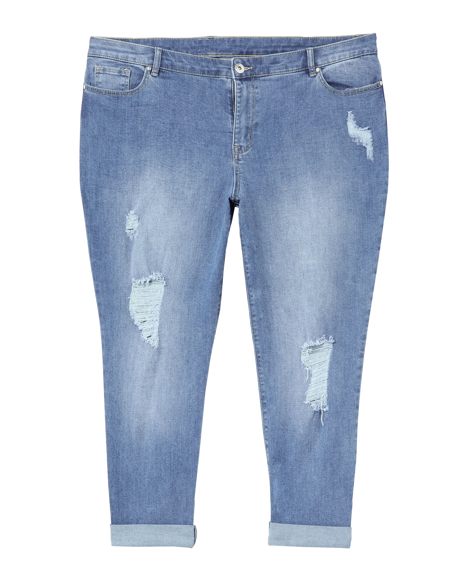 Oceana Rolled Hem Boyfriend with Destruction | Medium Wash