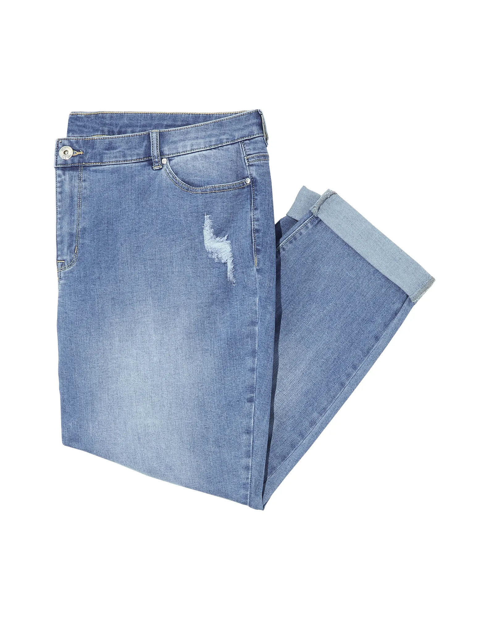Oceana Rolled Hem Boyfriend with Destruction | Medium Wash