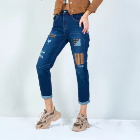 Patched distressed boyfriend jeans wholesale