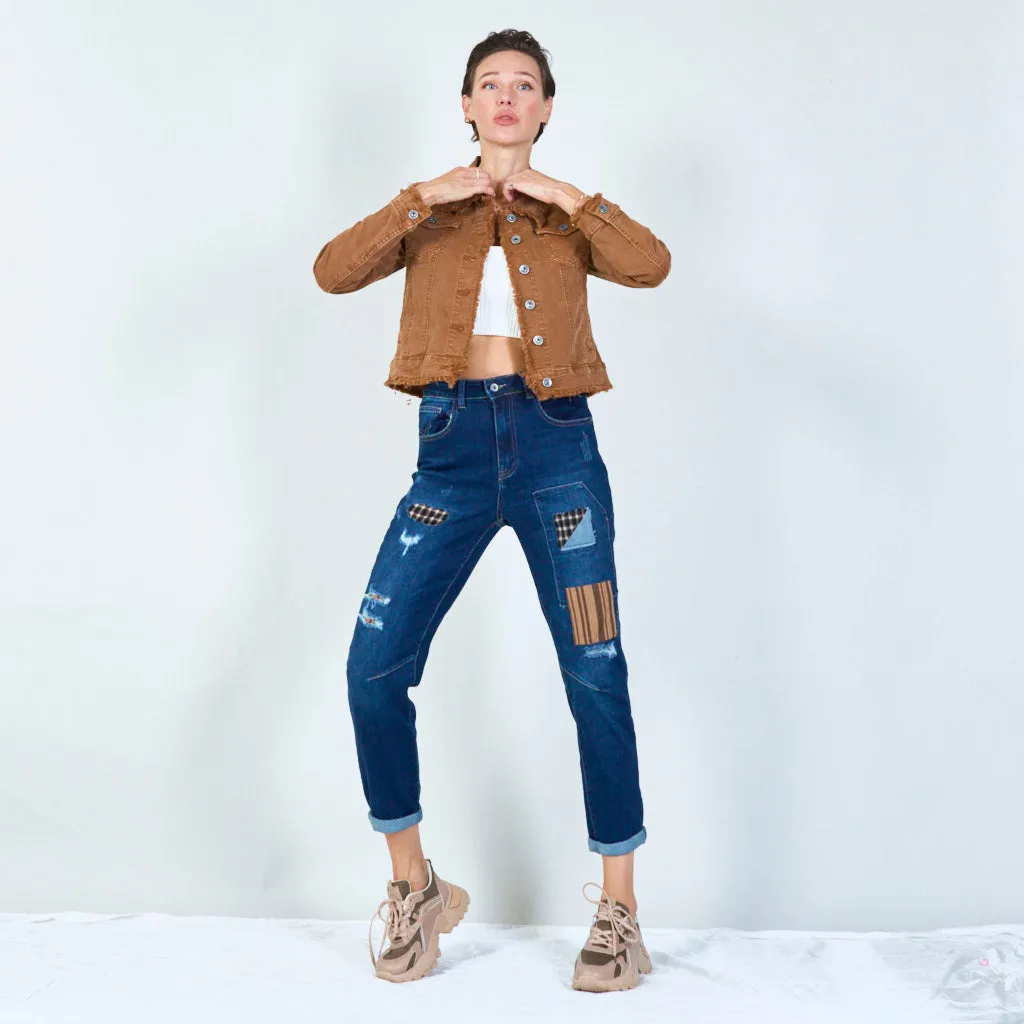Patched distressed boyfriend jeans wholesale