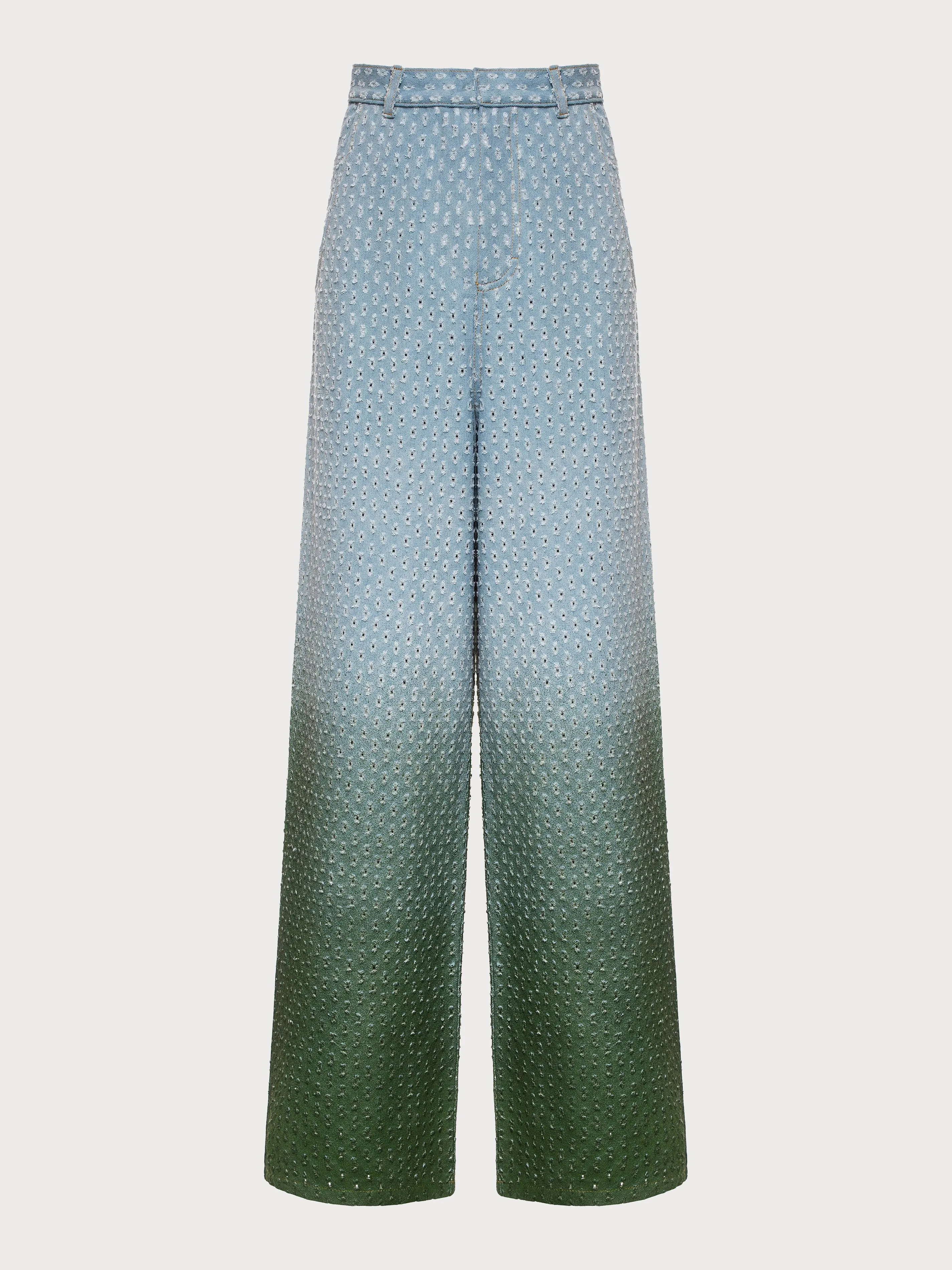 Perforated Jeans with Green Gradient
