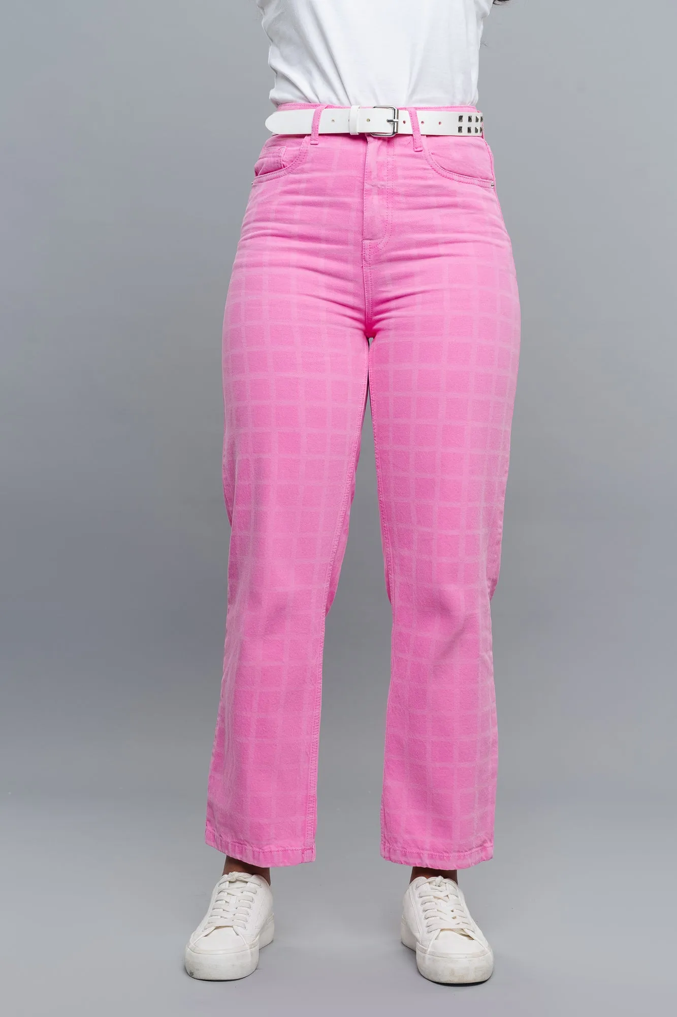 Pink Block Straight Jeans