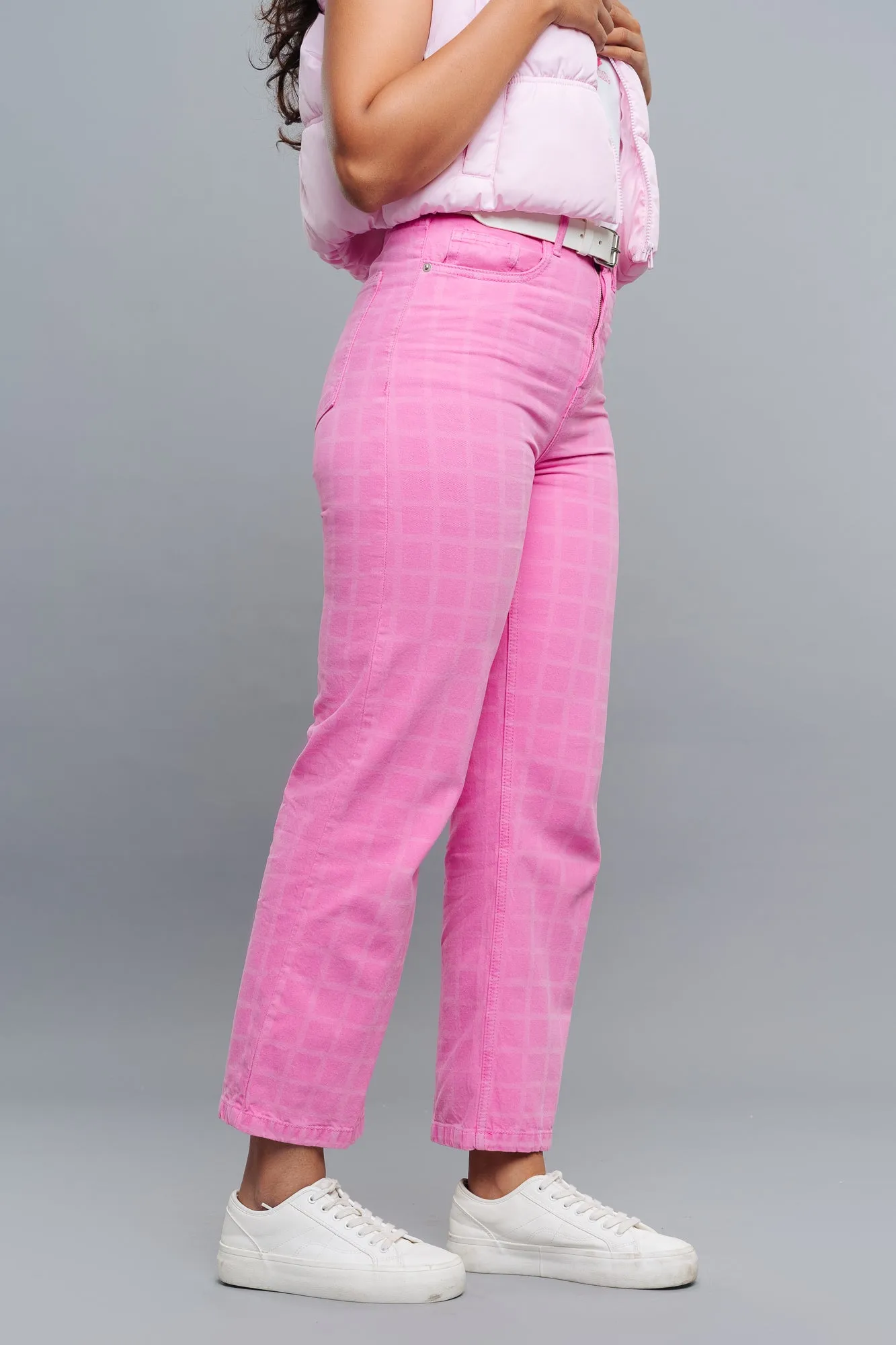 Pink Block Straight Jeans