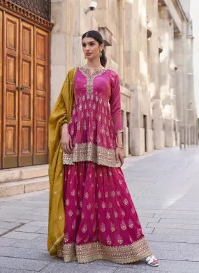 Pristine Pink Embroidered Pure Shimar Sharara Suit