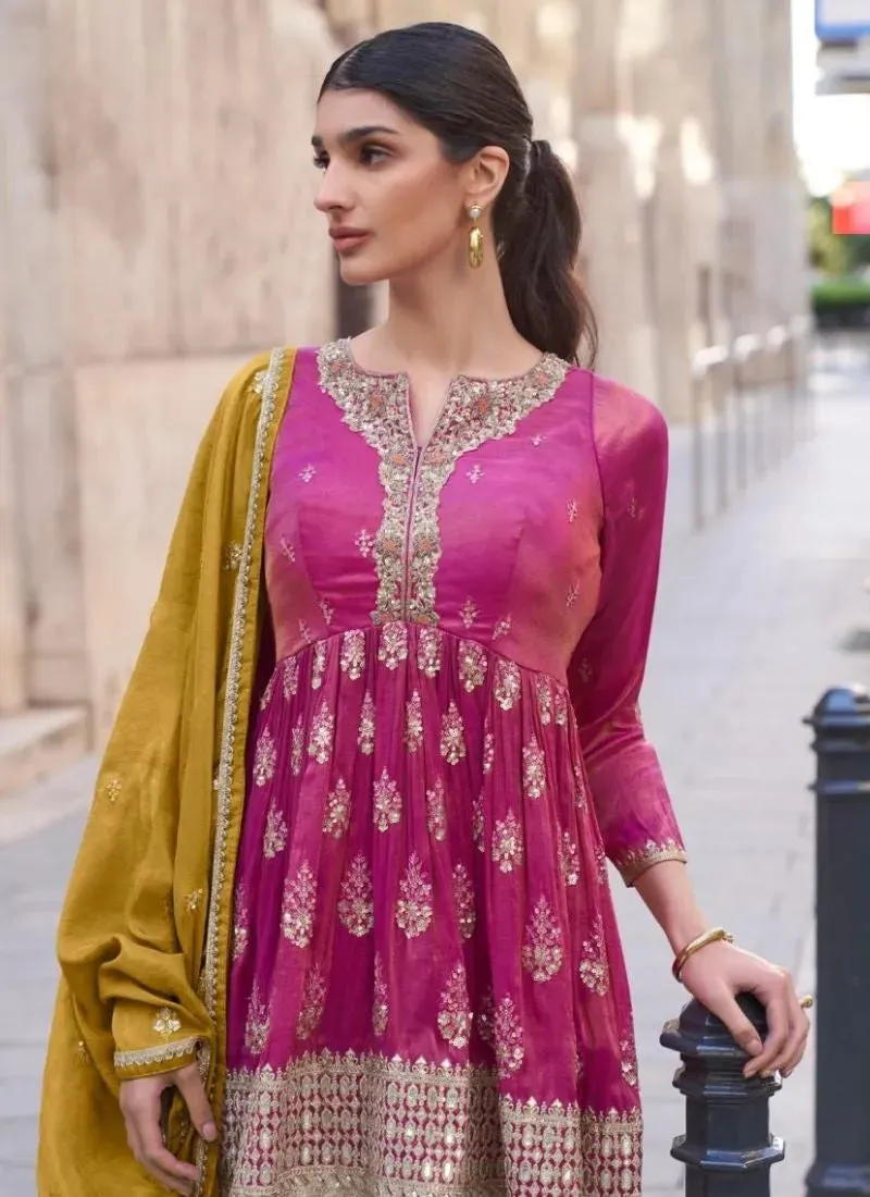 Pristine Pink Embroidered Pure Shimar Sharara Suit