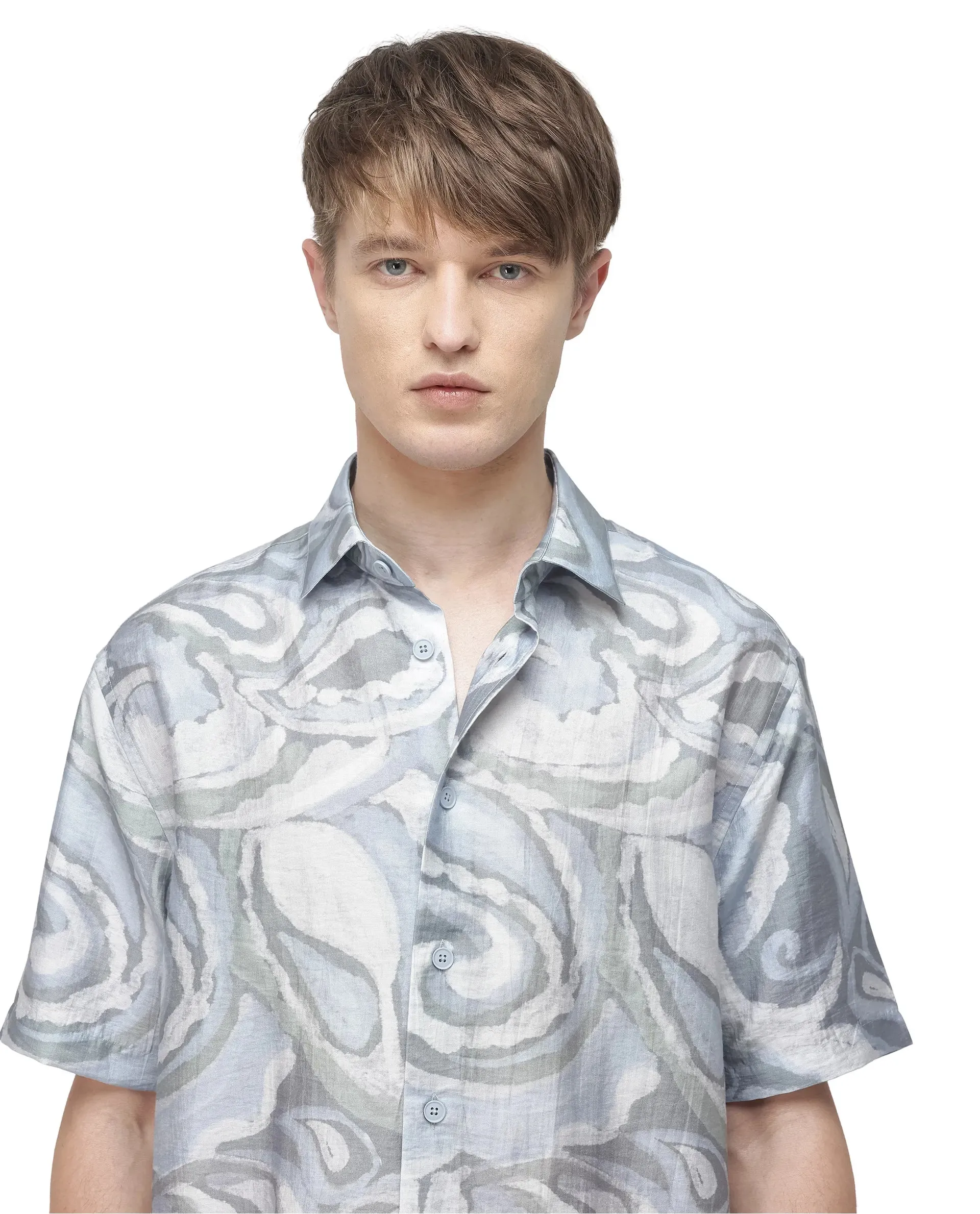 Rare Rabbit Men Tiro Dusky Green Tencil Fabric Half Sleeve Button Closure Floral Printed Shirt