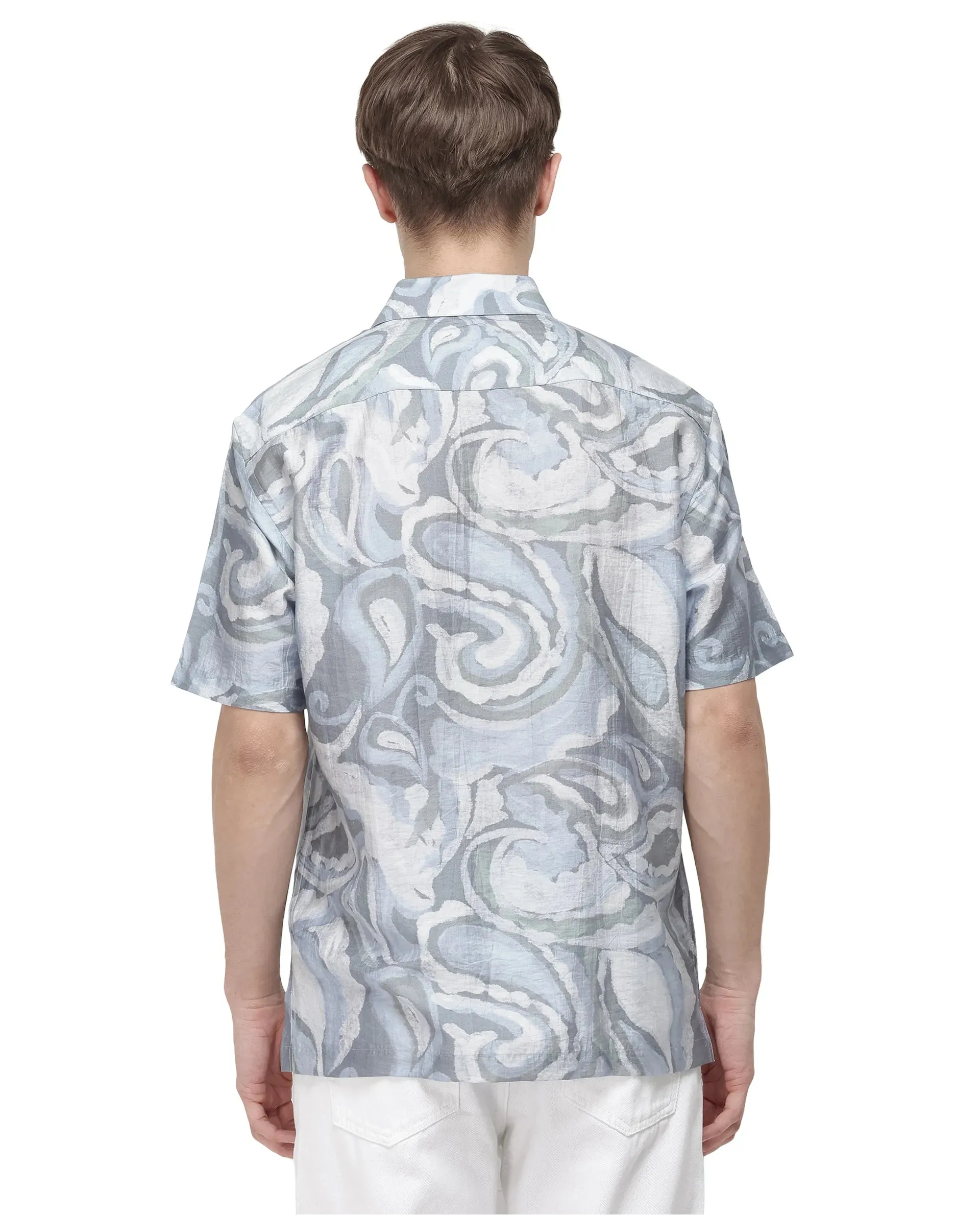 Rare Rabbit Men Tiro Dusky Green Tencil Fabric Half Sleeve Button Closure Floral Printed Shirt