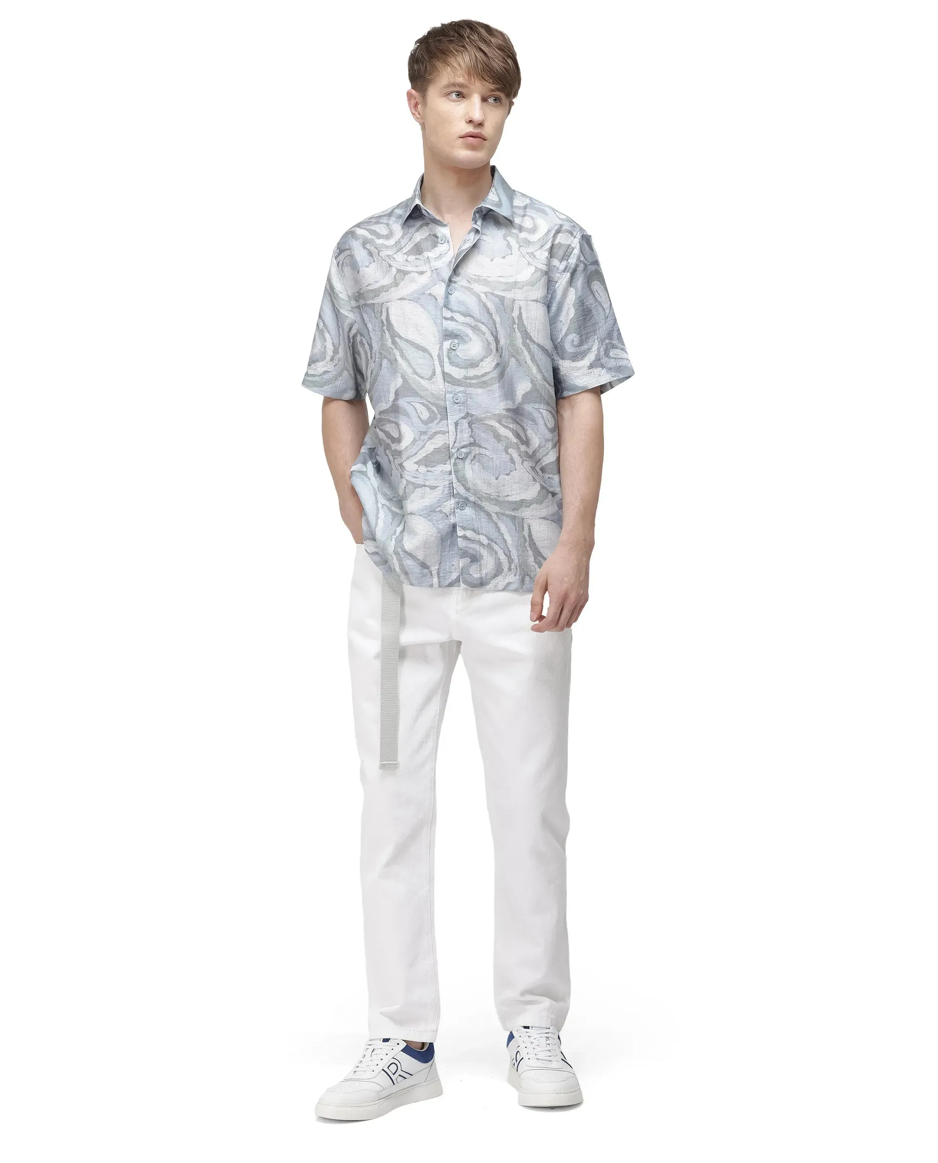 Rare Rabbit Men Tiro Dusky Green Tencil Fabric Half Sleeve Button Closure Floral Printed Shirt