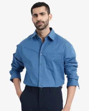 Rare Rabbit Men's Crofty Dark Blue Cotton Lycra Fabric Full Sleeves Collared Neck Regular Fit Plain Shirt