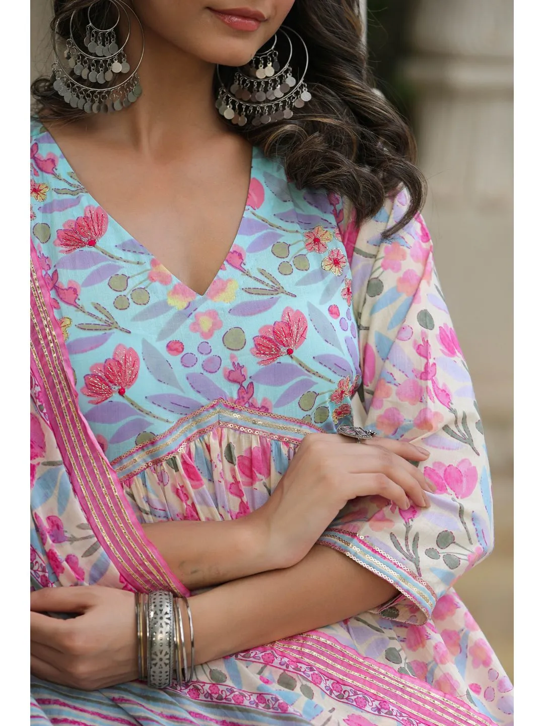 Roseate Pink Cotton Floral Print Suit Set