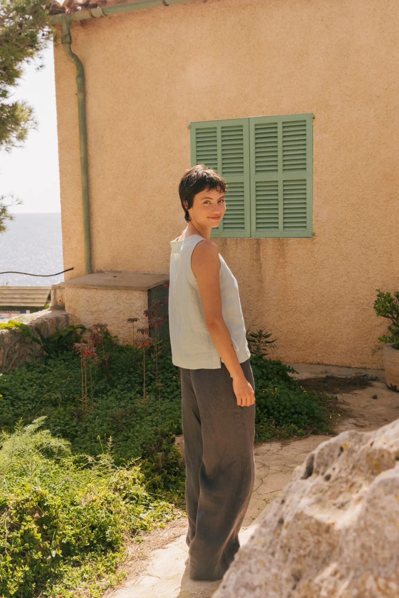 Rosie Linen Top With Ties