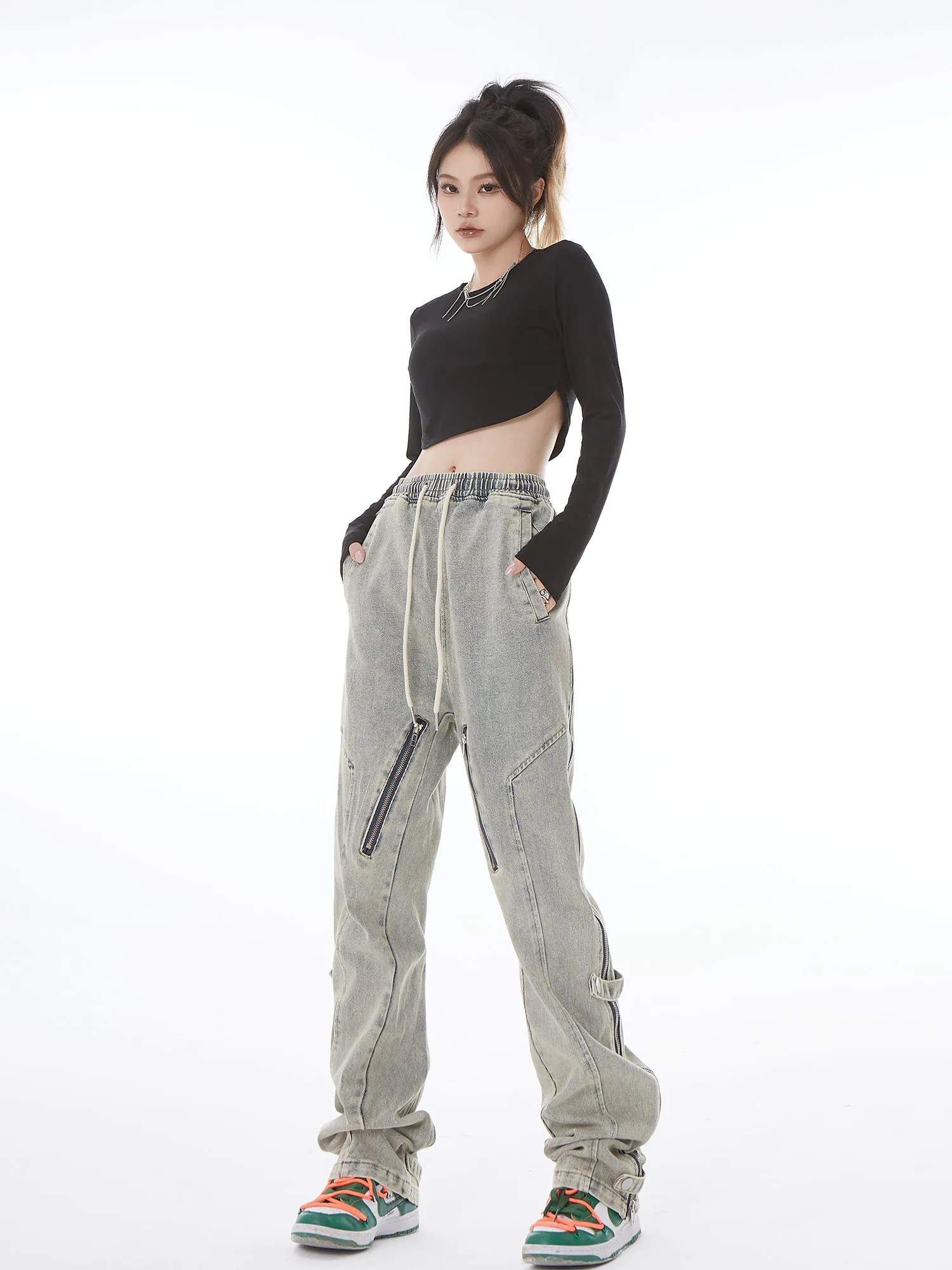 Side Zip Straight Fit Jeans