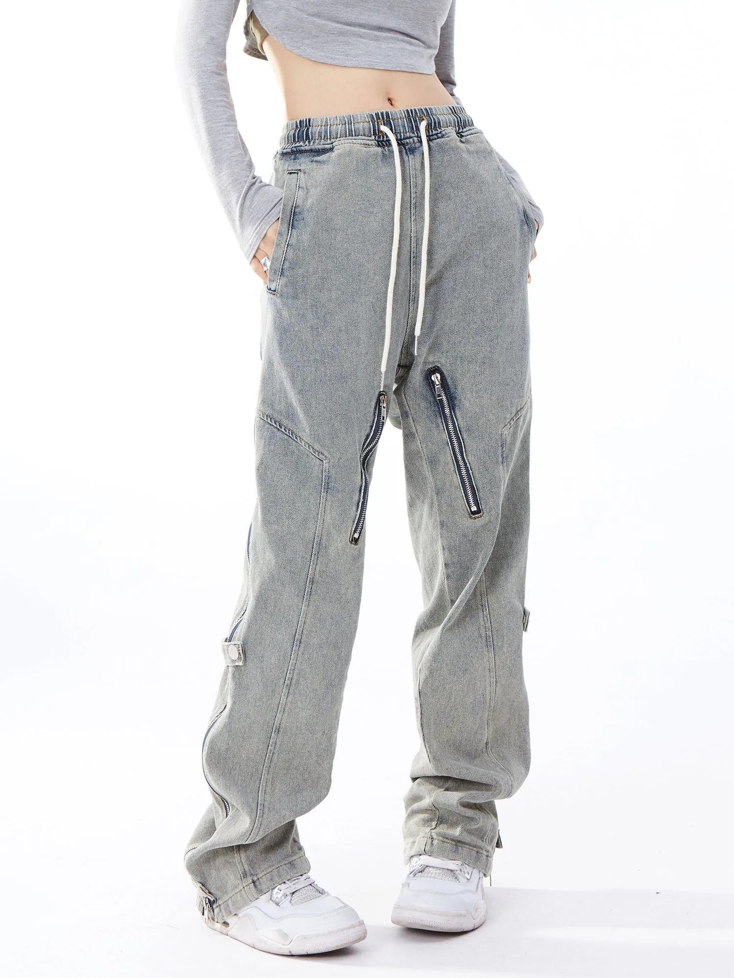 Side Zip Straight Fit Jeans