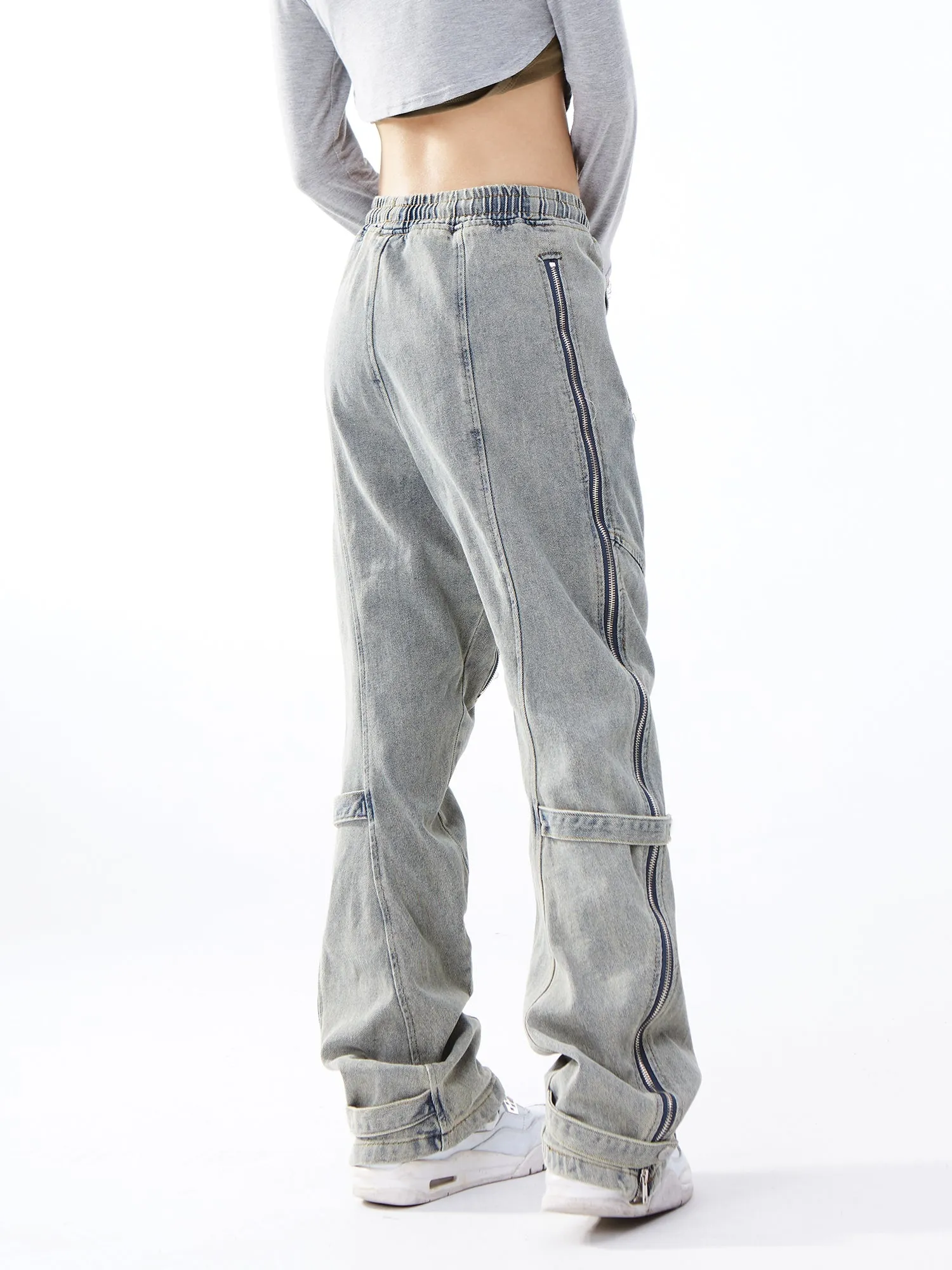 Side Zip Straight Fit Jeans
