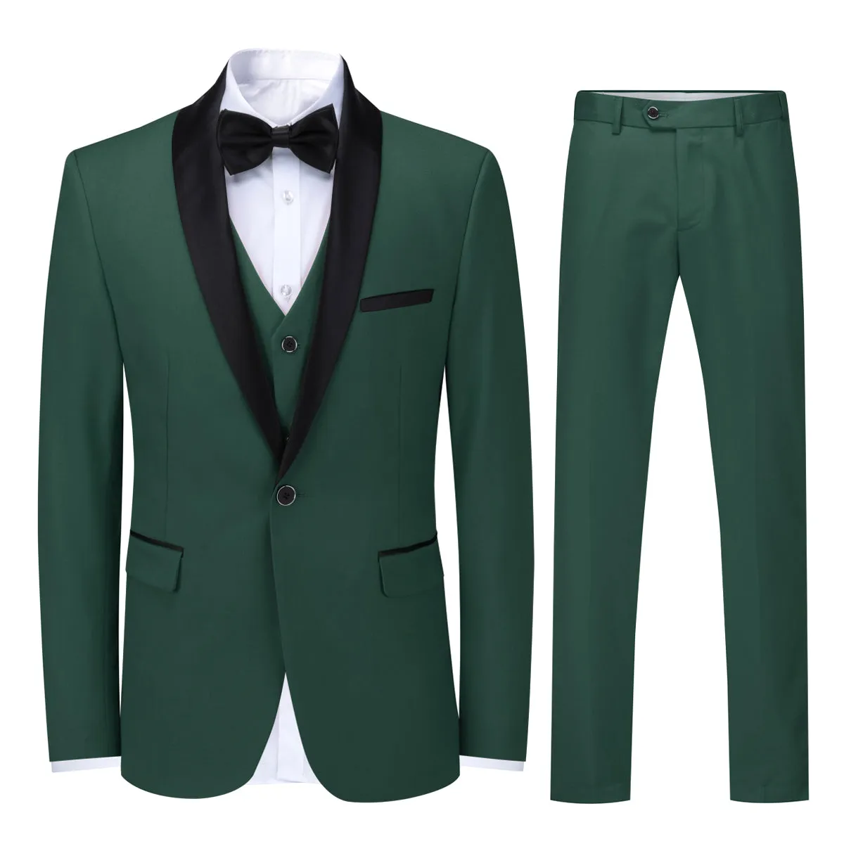 Slim Fit One Button Casual Green 3-Piece Suit
