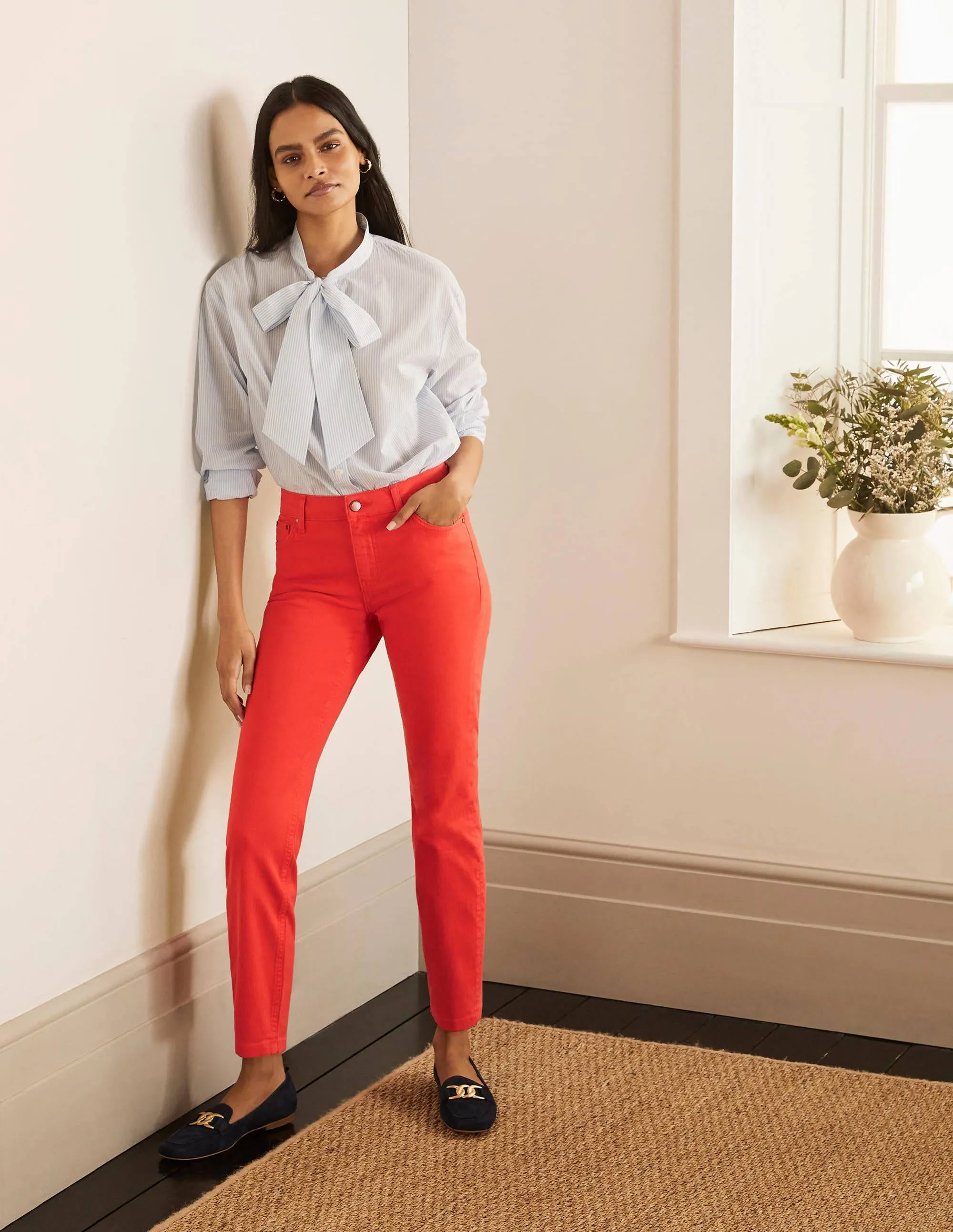Slim Straight Ankle Skimmers-Cherry Red