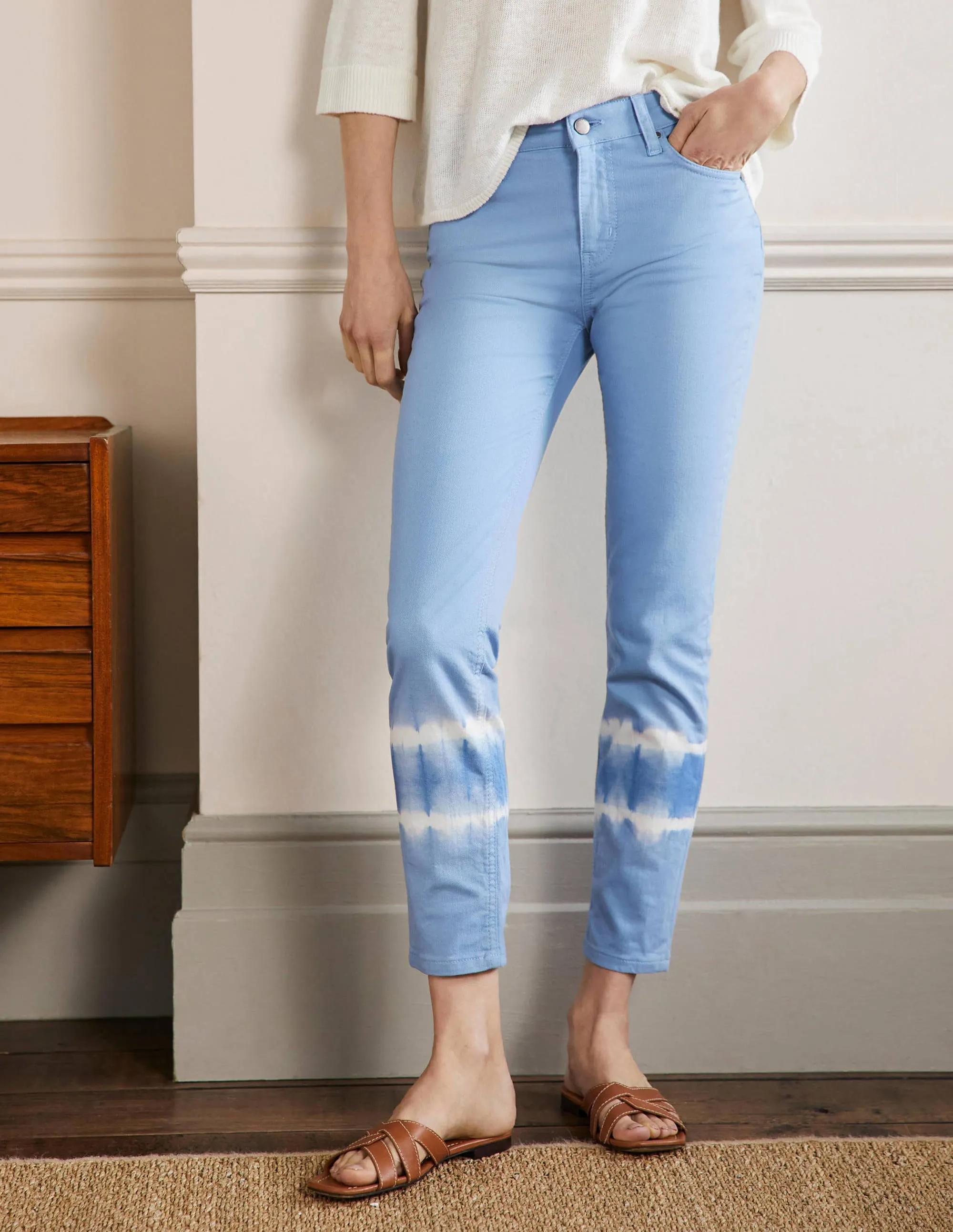 Slim Straight Ankle Skimmers-Dusty Blue Tie Dye