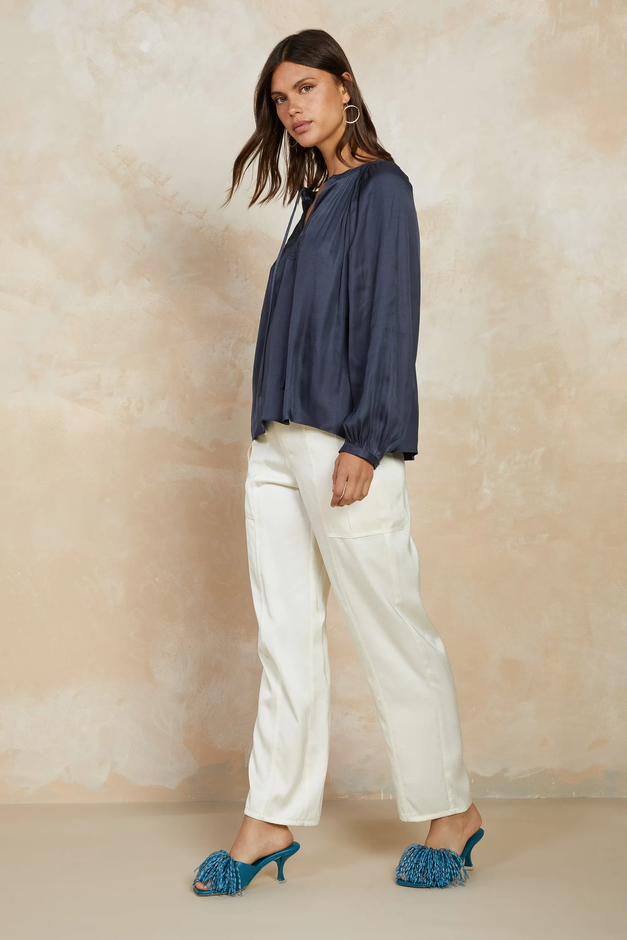 Split Neck Long Sleeve Top
