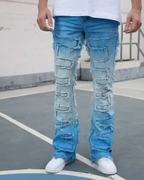 Stacked Jeans in Gradient Blue with Fringe-Mexico Local Delivery