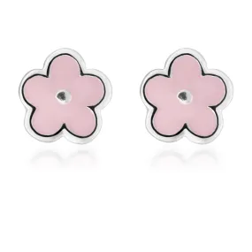 Sterling Silver Pink Enamel Flower Studs
