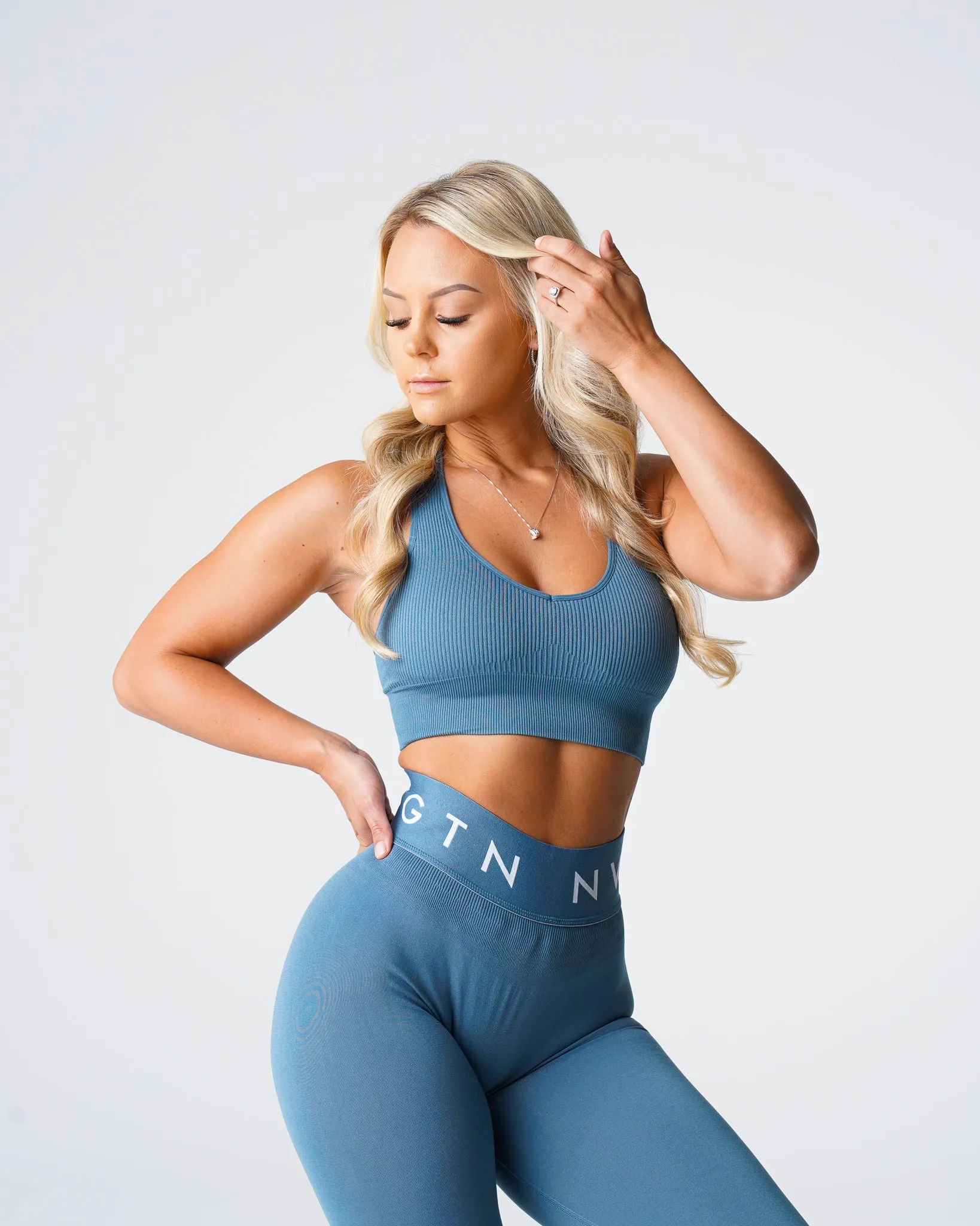 Stone Blue Galaxy Ribbed Seamless Bra