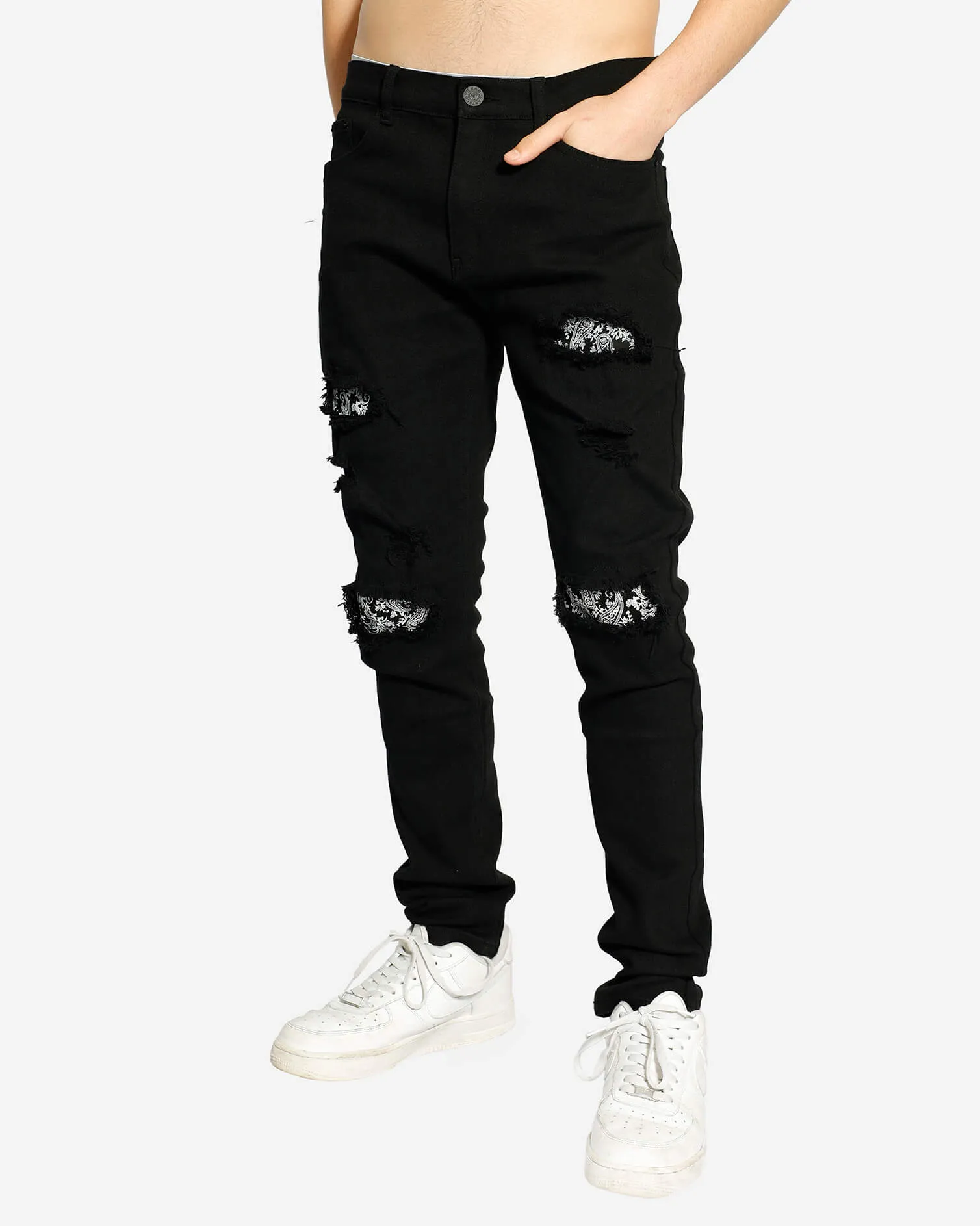 Texas Ripped Black Bandana Jeans