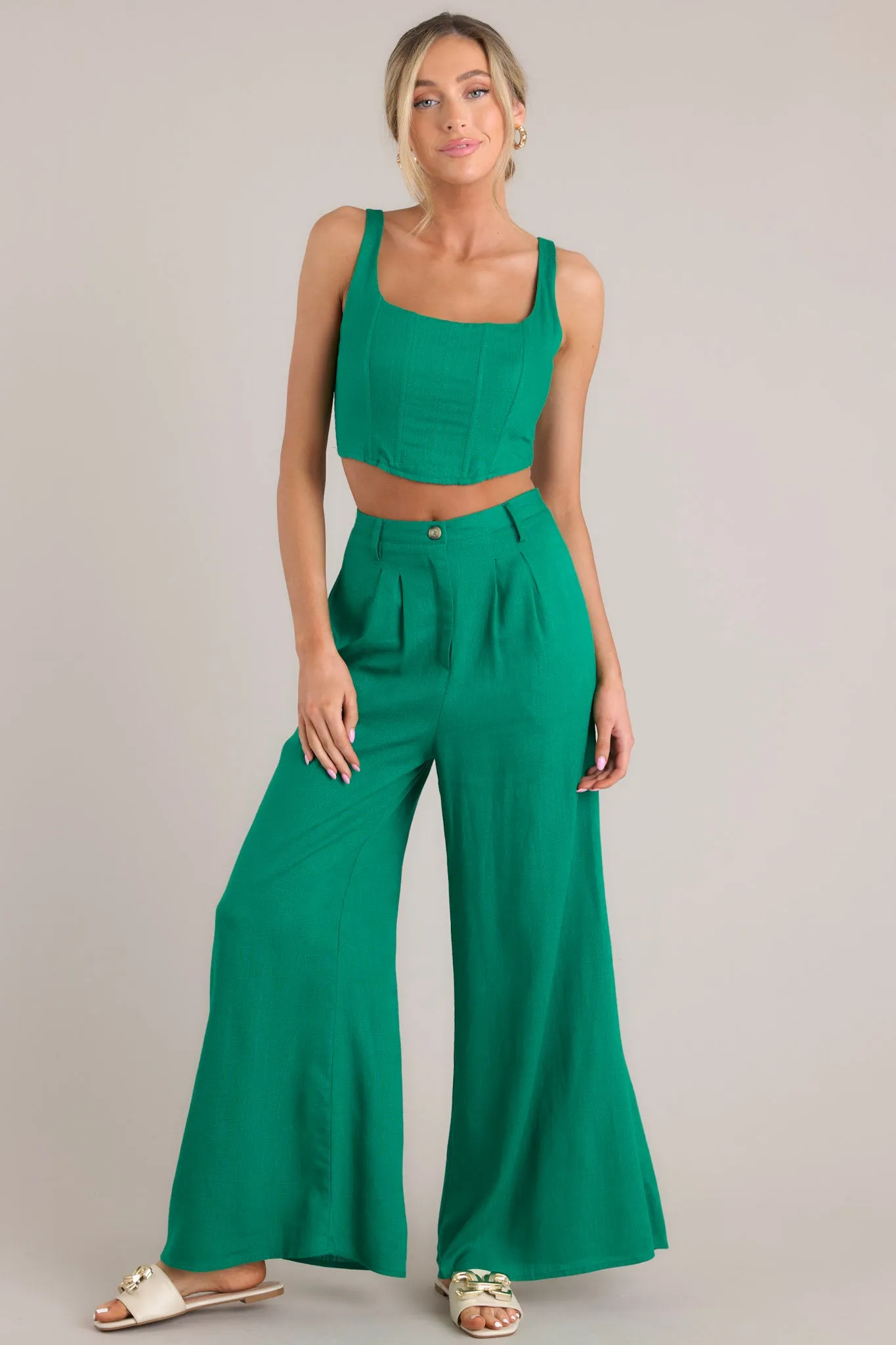 This Life Kelly Green Linen Blend Pants