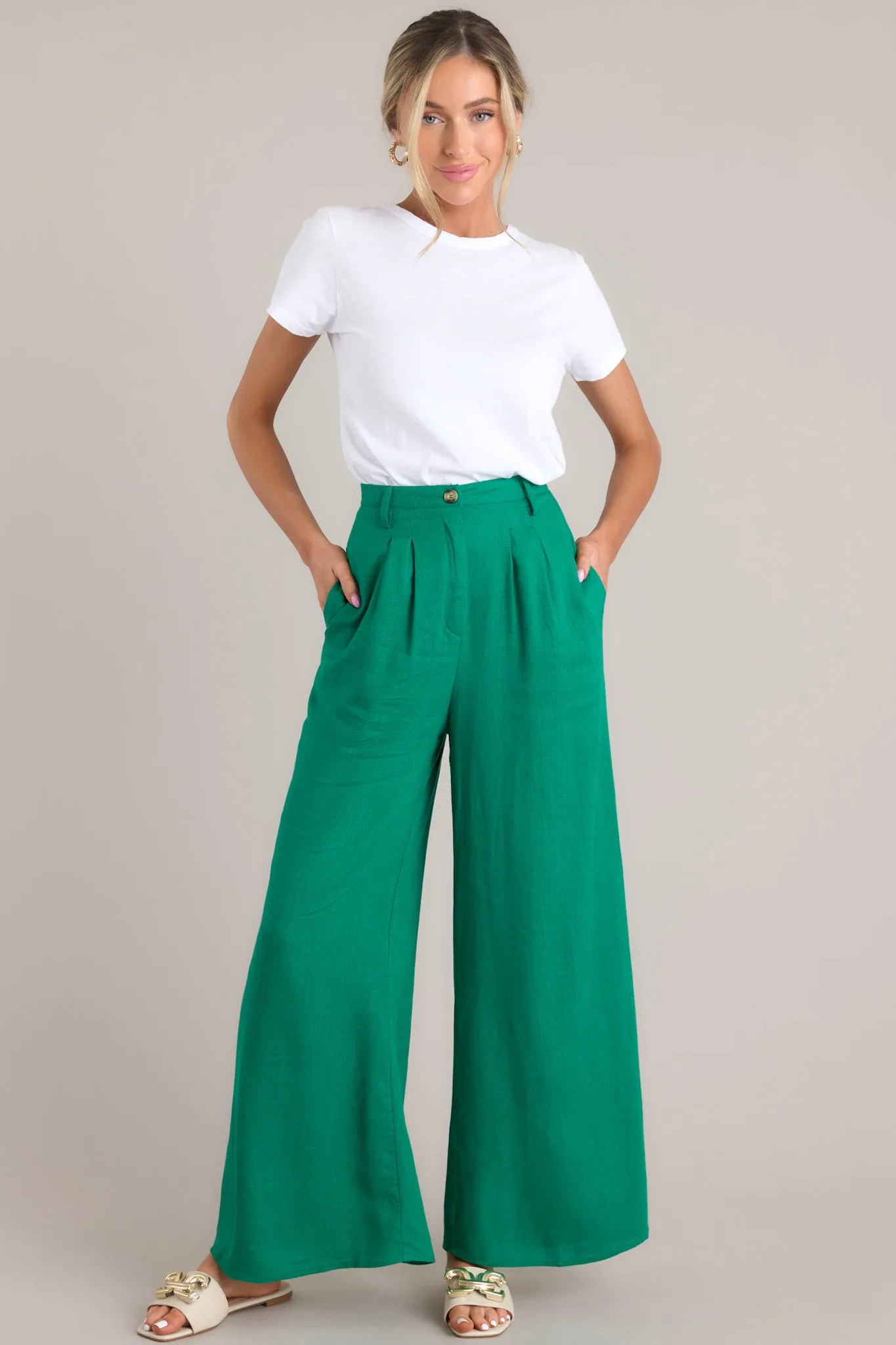 This Life Kelly Green Linen Blend Pants