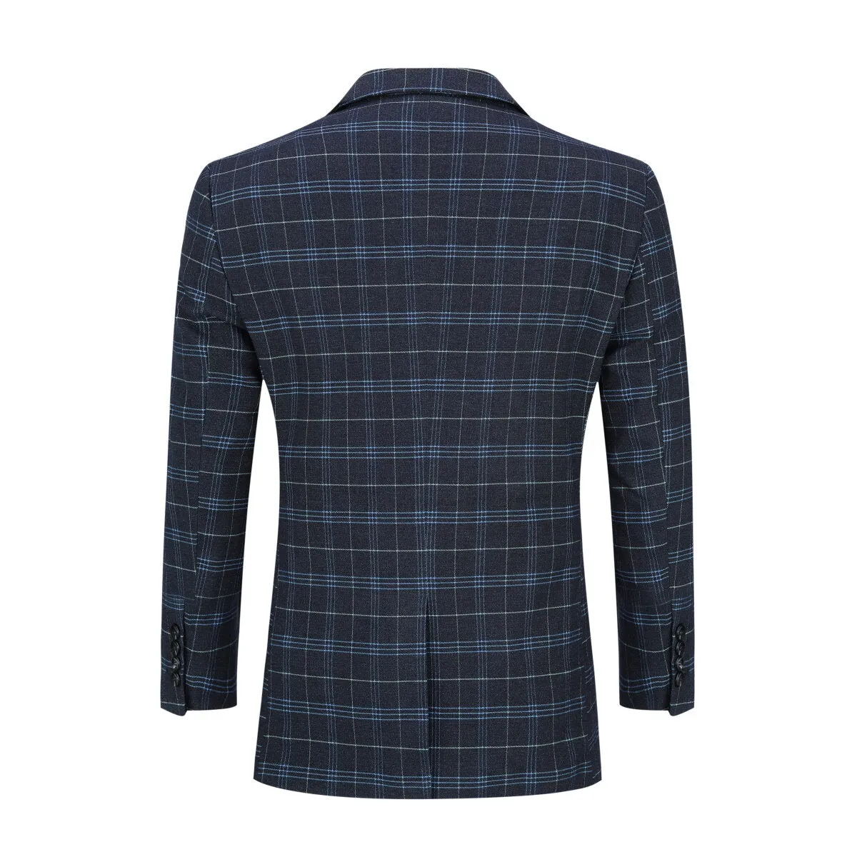 Three Piece Slim Fit Vintage Plaid Black Suit