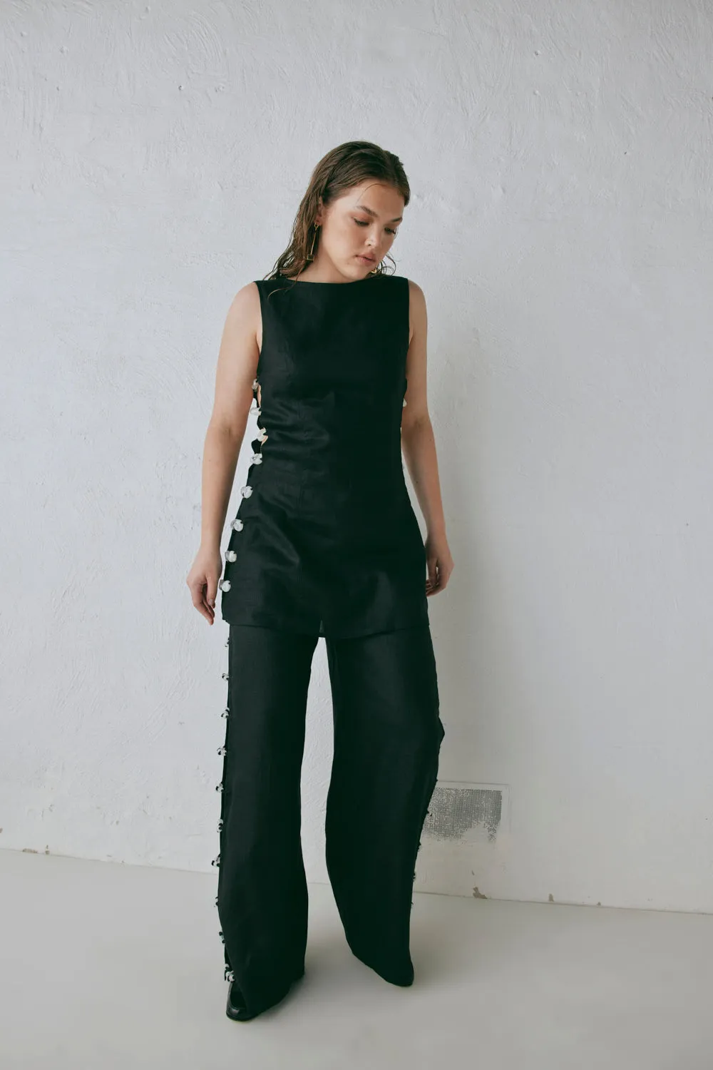 Tia Linen Pants Black