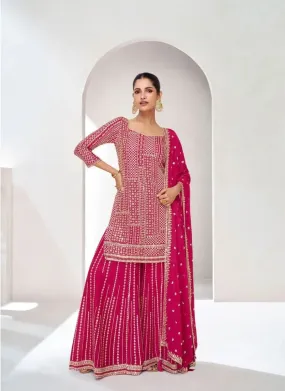 Trendy  Pink Embroidered chinon Silk palazzo suit