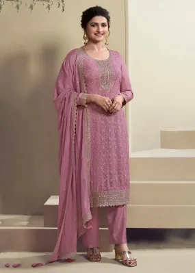Turkish Rose Organza Schiffli Embroidered Organza Suit