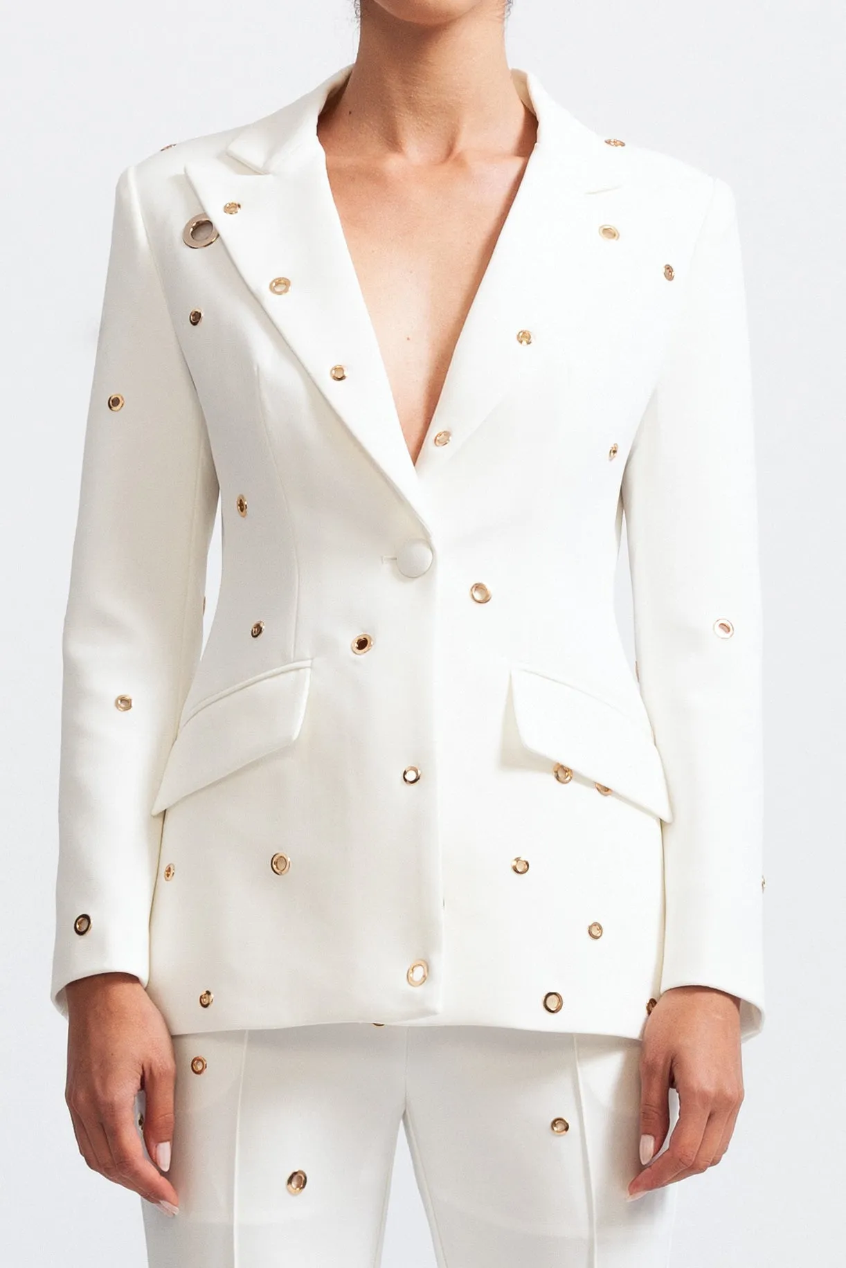 Two Piece Elegant Suit with Metal Details - White