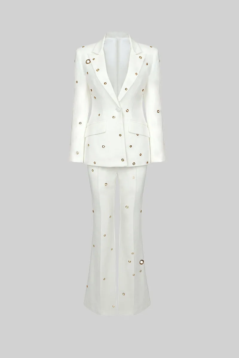 Two Piece Elegant Suit with Metal Details - White