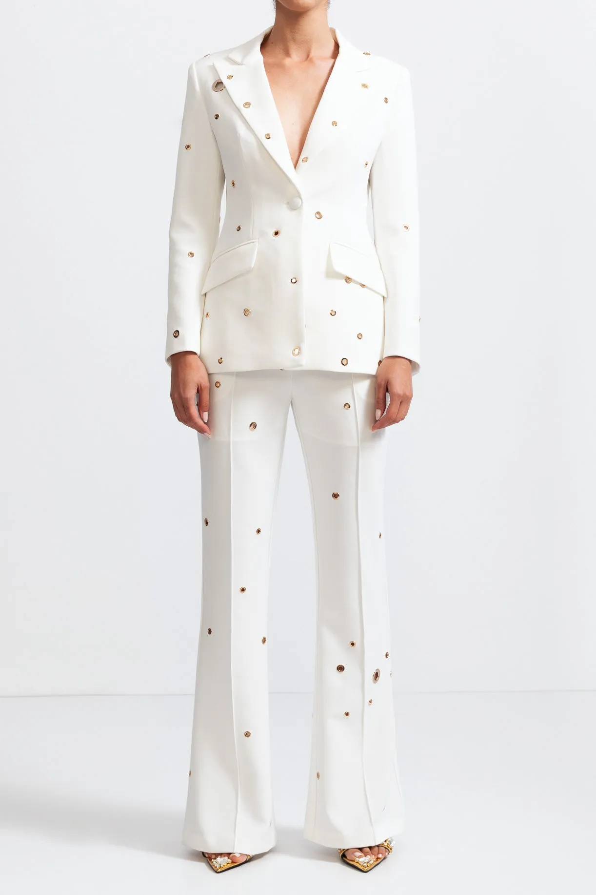 Two Piece Elegant Suit with Metal Details - White