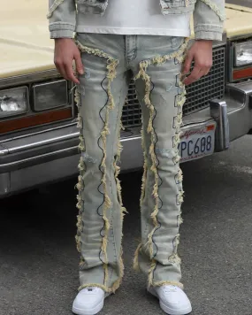 Vintage Blue Stacked Jeans with Tassel-Mexico Local Delivery
