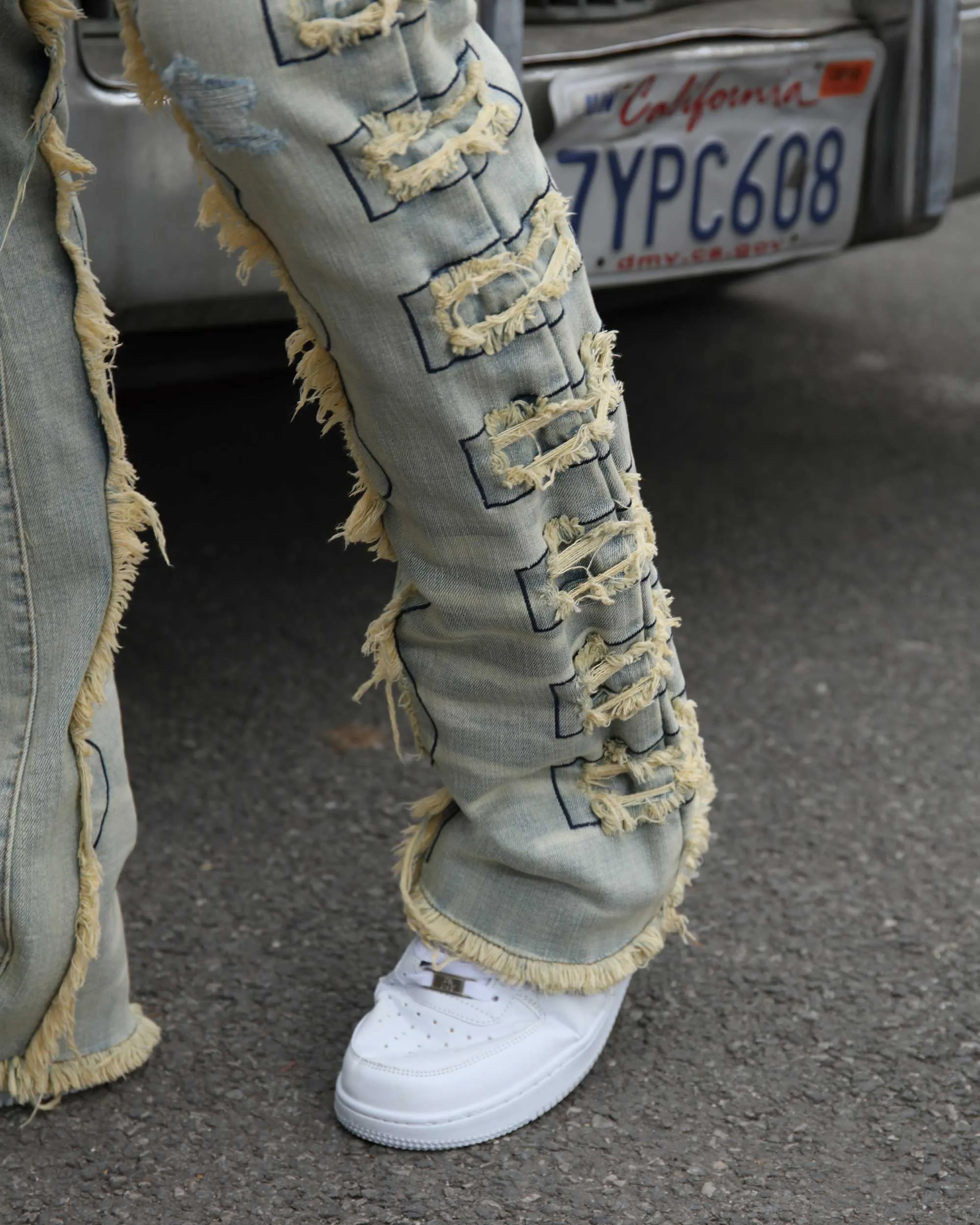 Vintage Blue Stacked Jeans with Tassel-Mexico Local Delivery