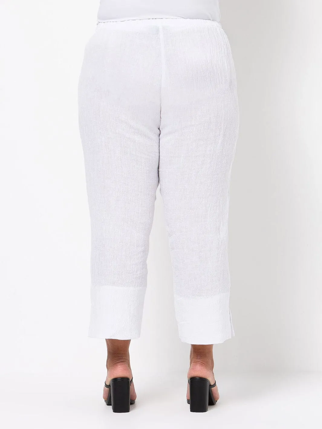 White 7/8 Crinkle Linen Wide Pant