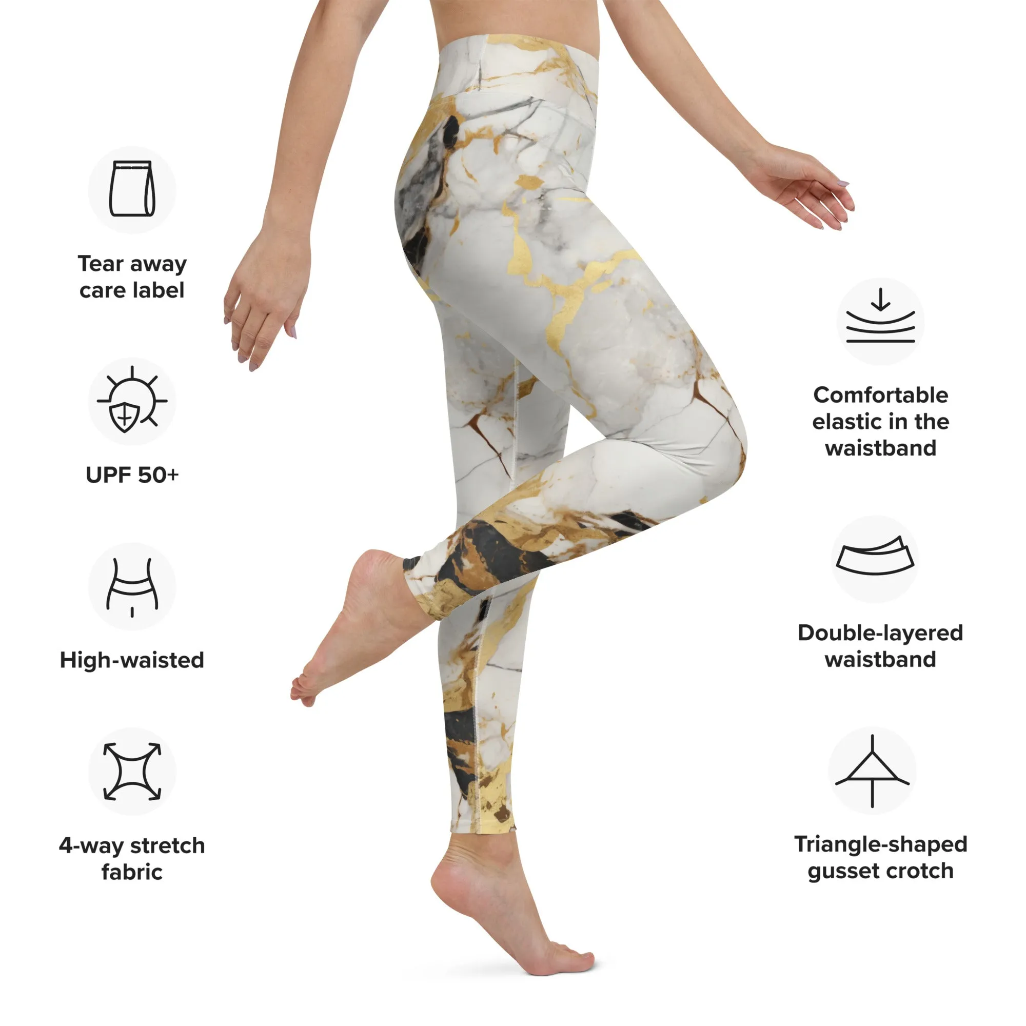 White & Gold Marble Yoga Leggings