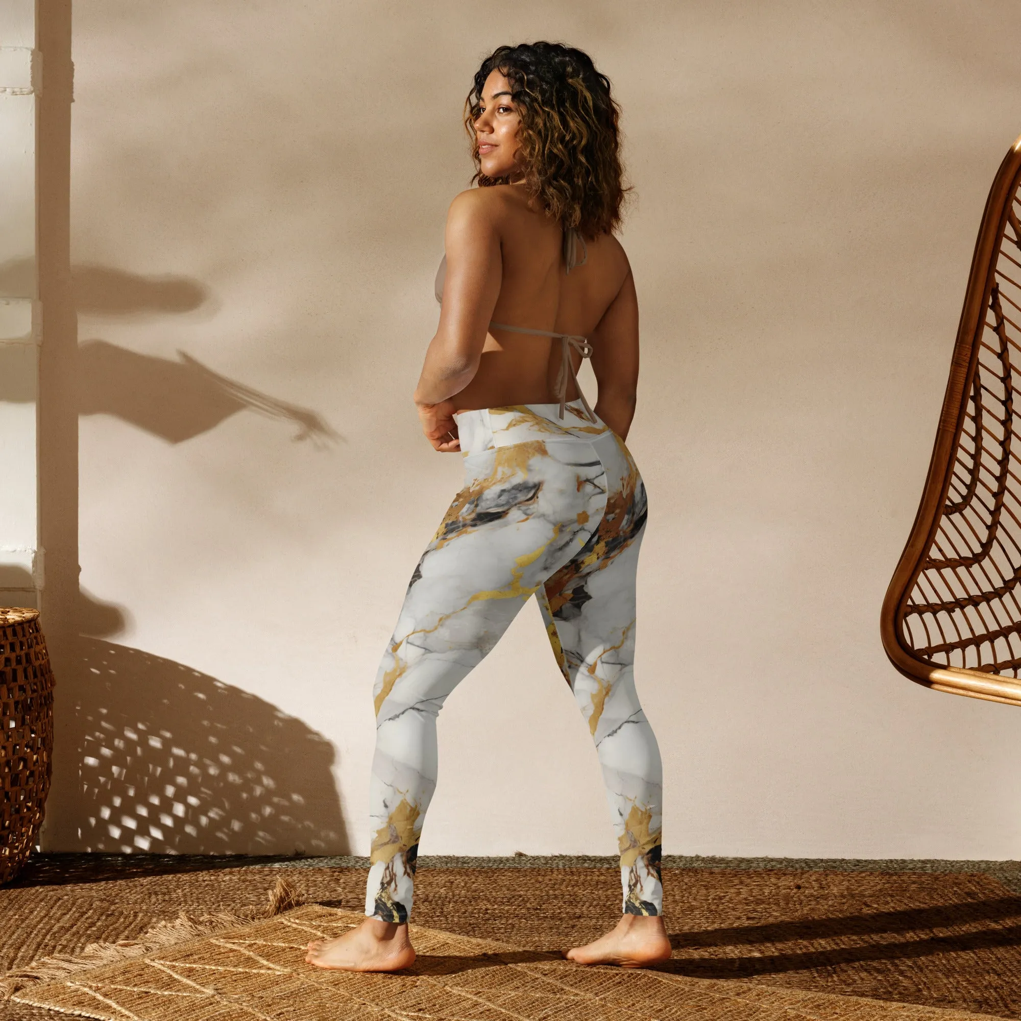 White & Gold Marble Yoga Leggings